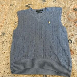 VTG Polo Ralph Lauren Cable Knit Sweater Vest Mens XL Light Blue Tussah Silk
